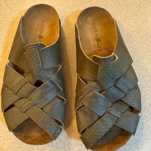 Haflinger Olive Leather Slip-Ons